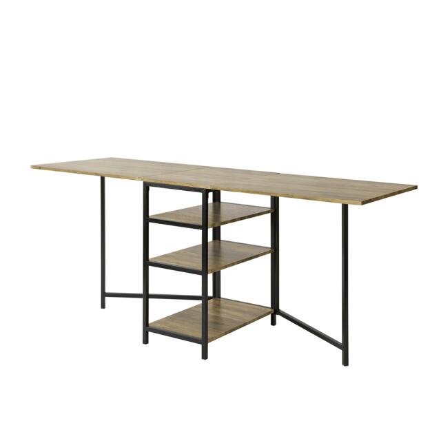 SoBuy Modern Industrial Folding Dining Table with 3 Shelves, Light Oak, 70.9x23.6x30.3 inches, 22.4 kg - FWT62-N