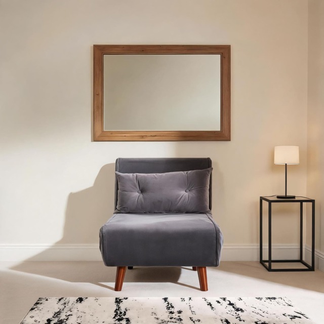 Single Sofa Bed Folding Chair Velvet Wooden Legs One Pillow Grey One Size