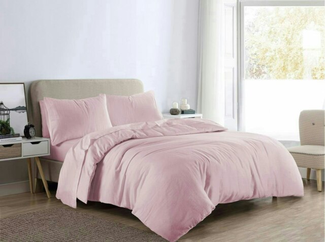 Plain Dye Flannelette Pink Super King Duvet Cover Set