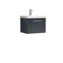 Balterley Partial Fluted 1 Drawer Wall Hung Vanity Unit with 1 Tap Hole Thin-Edge Basin Grey Satin Soft Black
