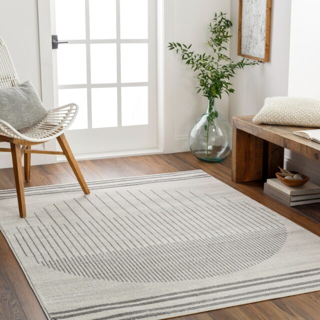 LIVABLISS Floransa-Geometric Modern Rug 160 x 215 cm Grey Ivory Brown