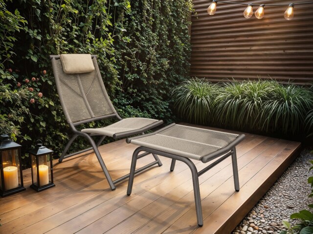 SOLACE+CO Esen Garden Lounge Chair with Footstool Dark Brown