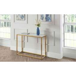White Marble Top Console Table with Gold Framing White White