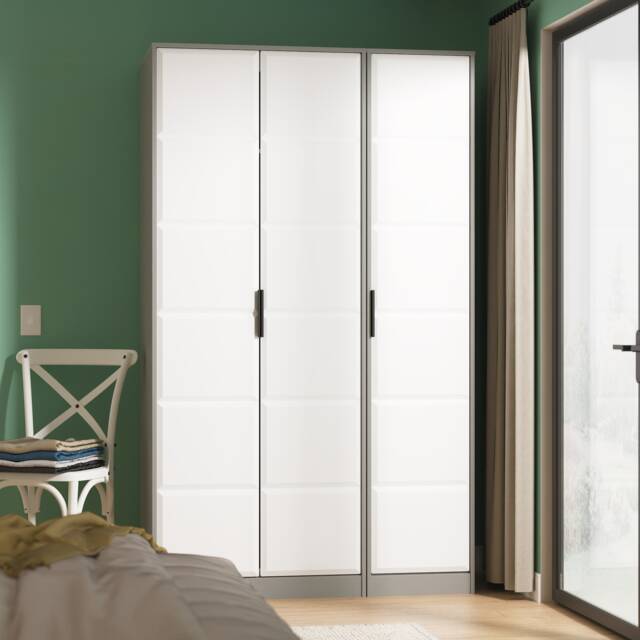 Seattle Tall Triple Wardrobe in White Matt & Dusk Grey (Ready Assembled) White White Matt & Dusk Grey
