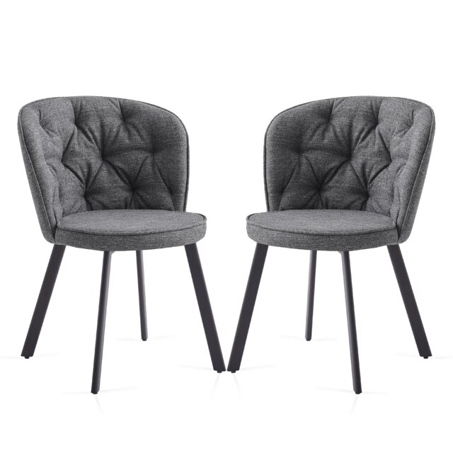 Modern Set of 2 Dining Chairs with Blended Woven Fabric and Metal Legs