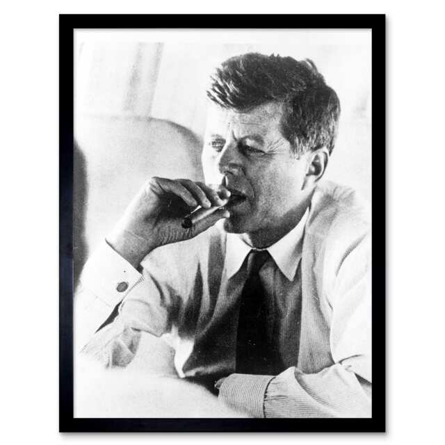 President John F Kennedy Smoke Cigar JFK USA Framed Wall Art Print