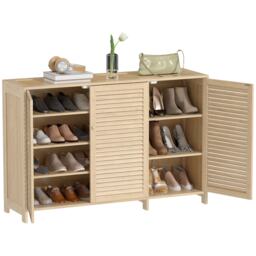 HOMCOM Bamboo Shoe Cabinet with Louvered Doors 18 Pairs Shoe Storage Cabinet Brown Natural wood finish 120 x 35 x 80 cm