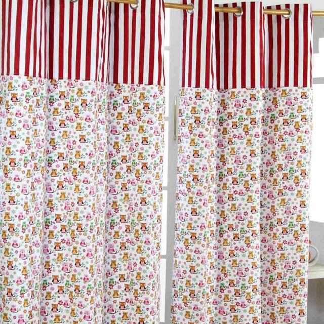 Homescapes Owls Printed Ready Made Eyelet Curtain Pair - 137 x 182 cm Drop Red Red