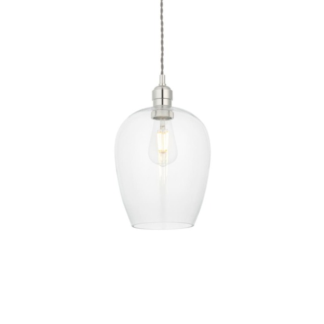 Livorno Single Pendant Ceiling Lamp, Bright Nickel Plate, Glass