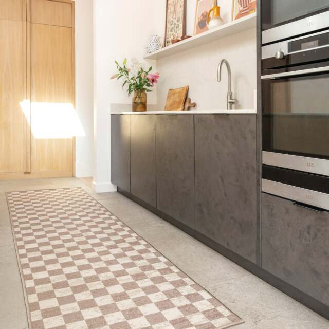 KUKOON Machine Washable Natural Jute Blend Checkerboard Beige Area Rug 80cm x 300cm