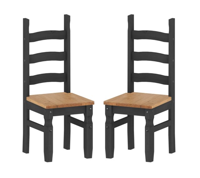 Mercers Furniture Corona Charcoal Pair of Dining Chairs x2 Solid Wood Mexican Pine Dark Grey
