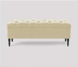 137cm Swiss Chesterfield Ottoman Storage Bench- Plush Velvet Shoe Bench - Cream Upholstery Footstool with Storage
