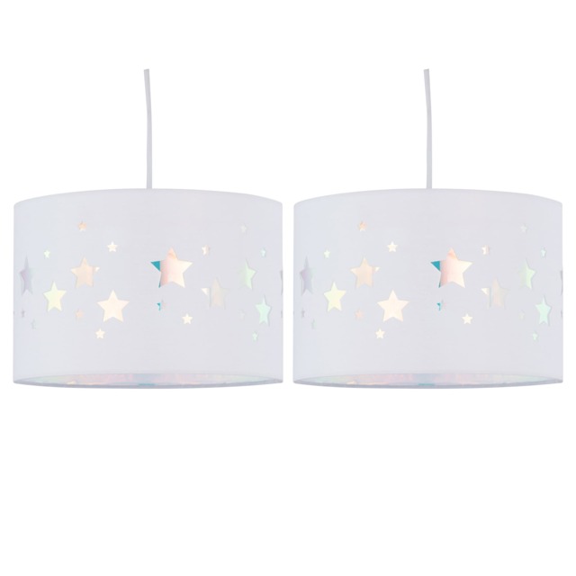 Set of 2 Clayton - White Easy Fit Pendant Shades with Star Cut Out White White cotton with iridescent plastic inner detail 2