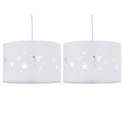 Set of 2 Clayton - White Easy Fit Pendant Shades with Star Cut Out White White cotton with iridescent plastic inner detail 2