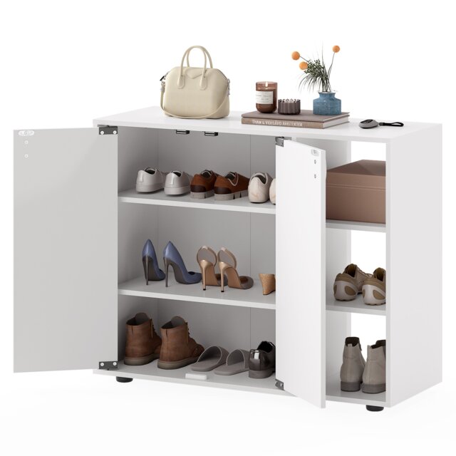 COSTWAY 3-Tier Shoe Storage Rack Shoe Cabinet with Doors-White