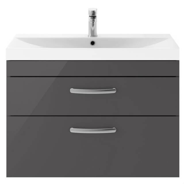 Balterley Millwich Contemporary 2 Drawer Wall Hung Vanity Unit with Thin Edge Basin, Gloss Grey, 800mm
