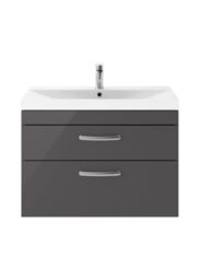 Balterley Millwich Contemporary 2 Drawer Wall Hung Vanity Unit with Thin Edge Basin, Gloss Grey, 800mm