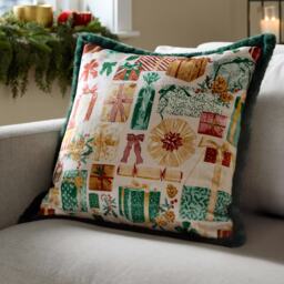 Furn All Wrapped Up Velvet Faux Fur Cushion Green Emerald/Red
