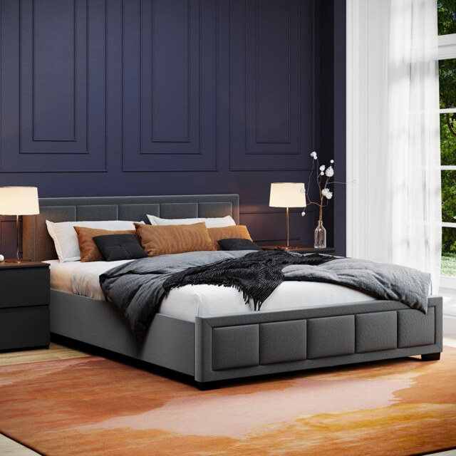 Vida Designs Vanita 5ft King Size Bed Fabric Upholstered, Dark Grey, 150 x 200cm