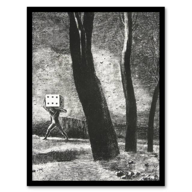 "The Gambler Charcoal Painting Redon Vintage Framed Wall Art Print 12X16"""