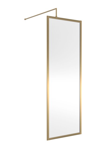 Balterley Toughened Safety Glass Wetroom Screen with Support Bar Copper Brushed Brass