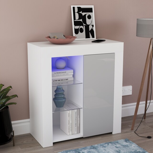Vida Designs Azura 1 Door LED Sideboard Buffet Cabinet Storage, White & Grey White White & Grey 1