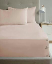 "Percale Extra Deep 16"" Fitted Sheet - Dusty Pink - Single"