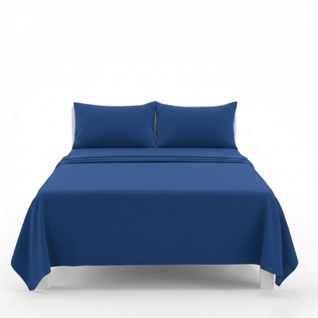 Easy Care Flat Bed Sheet Polycotton Durable Low Maintenance Bedding Silver Royal Blue