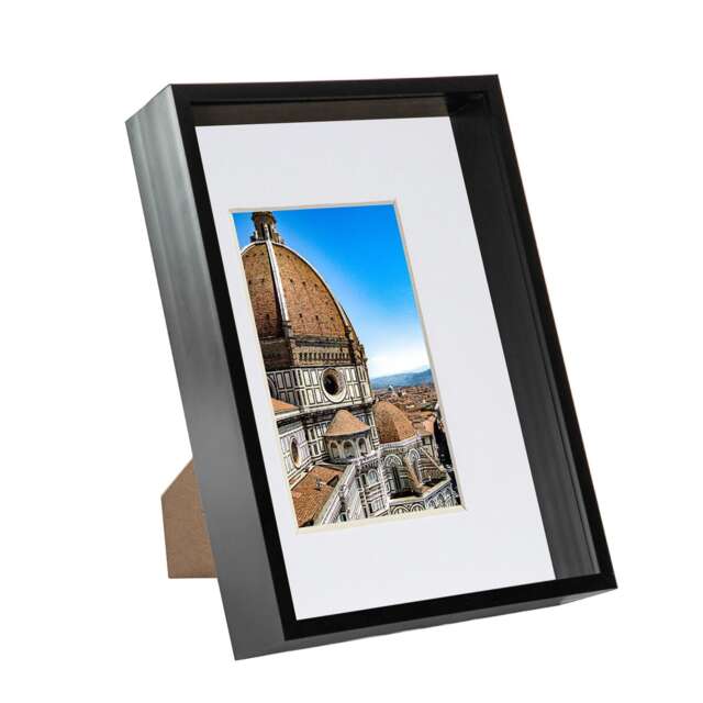 "Nicola Spring A4 (8 x 12"") Deep Photo Frame - Black/White Mount - 3D Deep Box Picture Frame Display Case (31 x 22cm)"