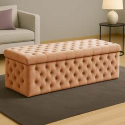 120cm Wide Lux Ottoman Storage Box, Mink Velvet Upholstered Chesterfield Storage Ottoman Box