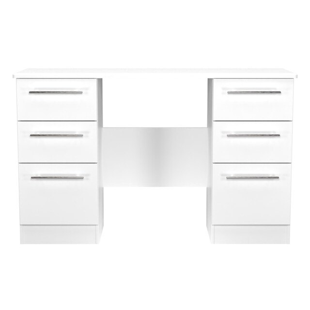 Carlton 6 Drawer Kneehole Desk in Porcelain Matt (Ready Assembled) White Porcelain Matt