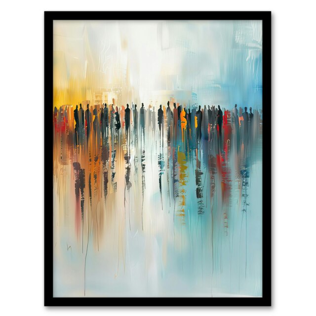 Crowd People Colourful Misty Abstract Home Decor Black Framed Wall Art Print A4