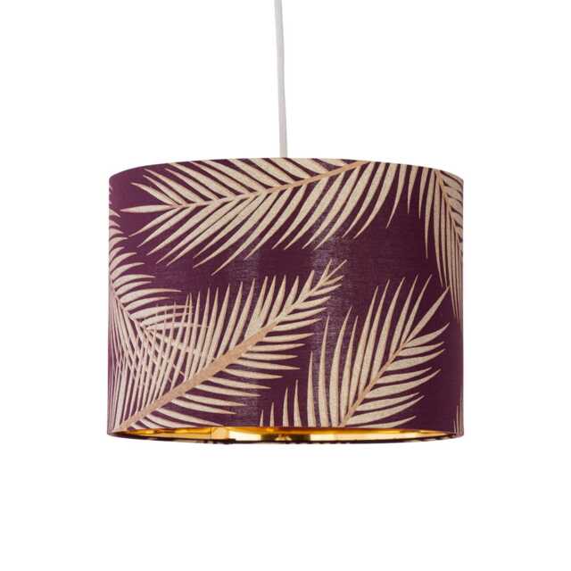 Tropica - Burgundy Gold Embossed Leaf Detail 25cm Pendant Lamp Shade Red Gold Medium 1