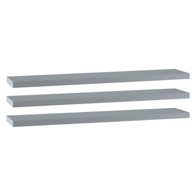 Floating Wooden Wall Shelves - 120x23.5cm Grey Grey & Set of 3 3
