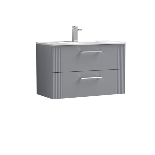 Balterley Partial Fluted 2 Drawer Wall Hung Vanity Unit with 1 Tap Hole Minimalist Basin Grey Satin Grey