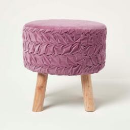 Homescapes Lyla Lilac Pleated Velvet Footstool - 40 cm Tall