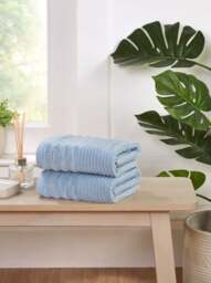 Linear Pure Cotton Hand Towels Set Of 2 Blue Hand towel 2