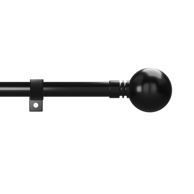 Metal Eyelet Extendable Curtain Pole, Ball Finials 70-120cm Black Painted Black