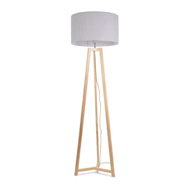 ValueLights Lottie Natural Wood Tripod Floor Lamp Grey Shade