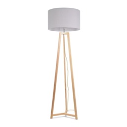 ValueLights Lottie Natural Wood Tripod Floor Lamp Grey Shade