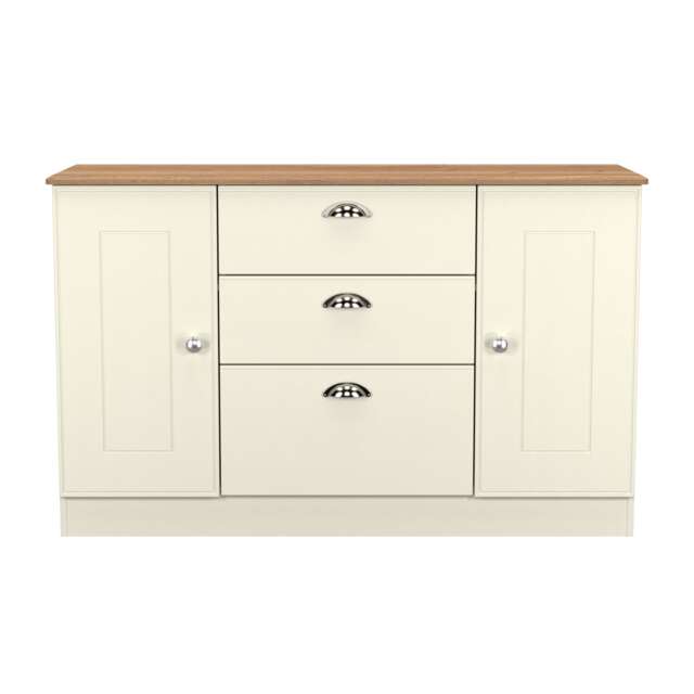 Albert 2 Door 3 Drawer Sideboard in Cream Ash & Riviera Oak (Ready Assembled) Cream Cream Ash & Riviera Oak