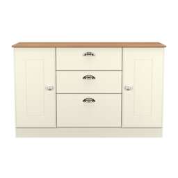 Albert 2 Door 3 Drawer Sideboard in Cream Ash & Riviera Oak (Ready Assembled) Cream Cream Ash & Riviera Oak