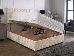 Side Opening Ottoman Divan Bed Set Crushed Velvet Cream 2ft6 Small Single