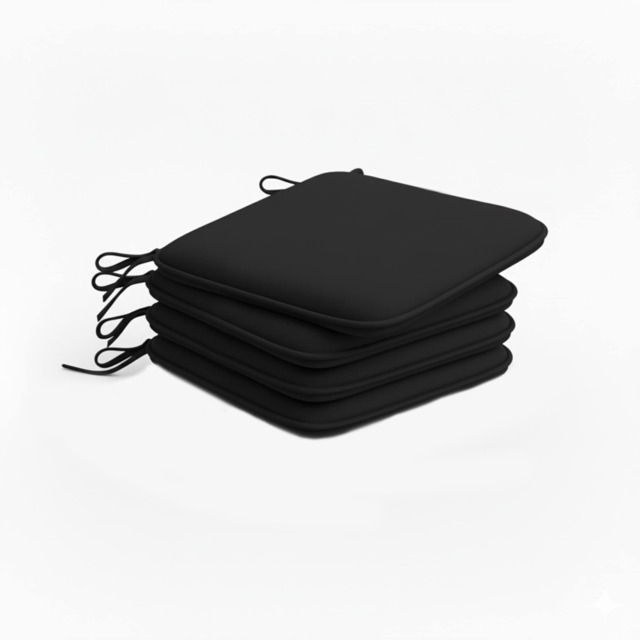 Waterproof Square Foam Seat Pad with Ties Pack of 4 Chair Cushion Seating Black