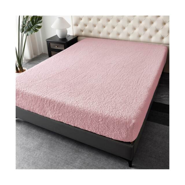 Groundlevel Winter Teddy Fleece Fabric Fitted Sheet Soft Warm Plush Bedding Pink Pink