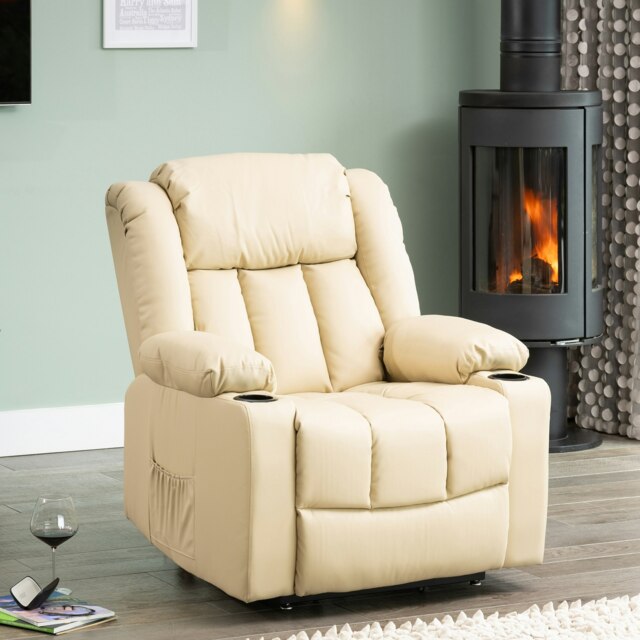 Sheridan Dual Motor Electric Riser Recliner with Massage and Heat - Cream