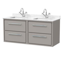Balterley Wall Hung 4 Drawer Vanity Unit with Double Marble Basins Grey Pebble Grey 617 x 1220 x 470mm