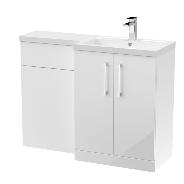 Balterley Right-Hand Bathroom Vanity and WC Unit Combination with Basin, with Handles White Gloss White