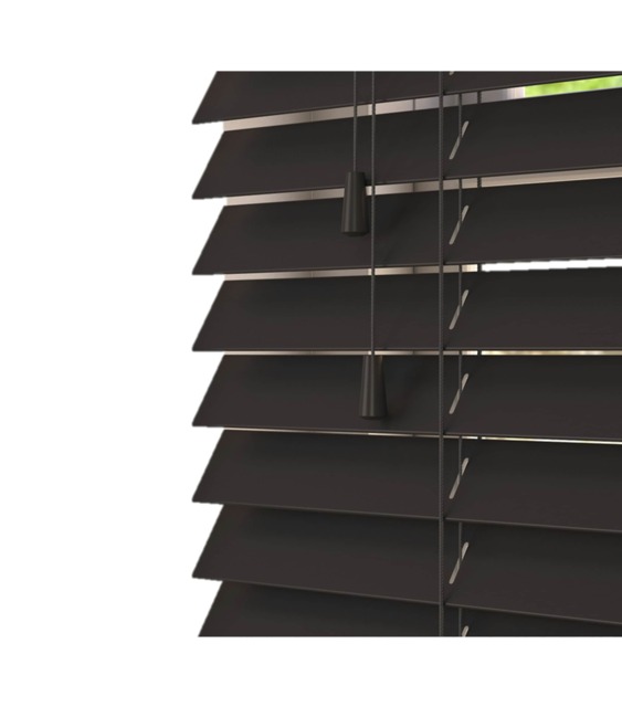 170cm Onyx Smooth Finish Faux Wood Venetian Blinds with Strings (120cm Drop) Black Black