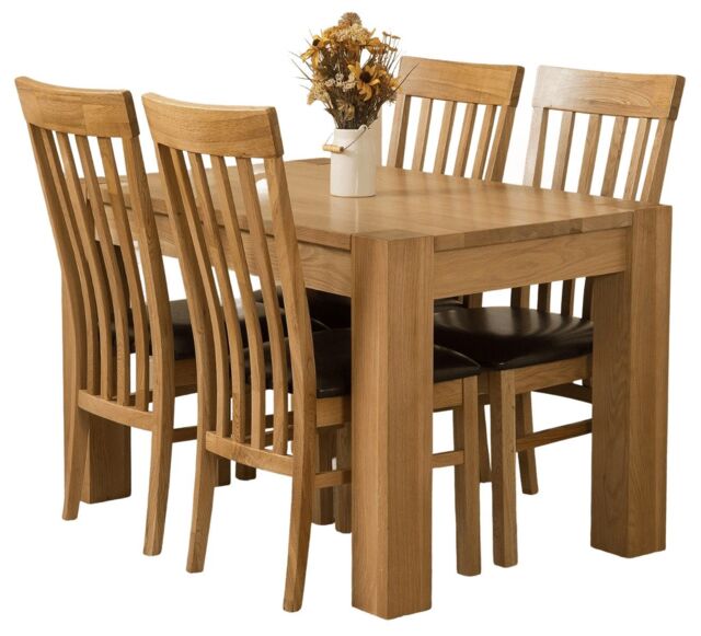 Kuba 125 x 80 cm Chunky Oak Small Dining Table and 4 Harvard Chairs Brown Brown